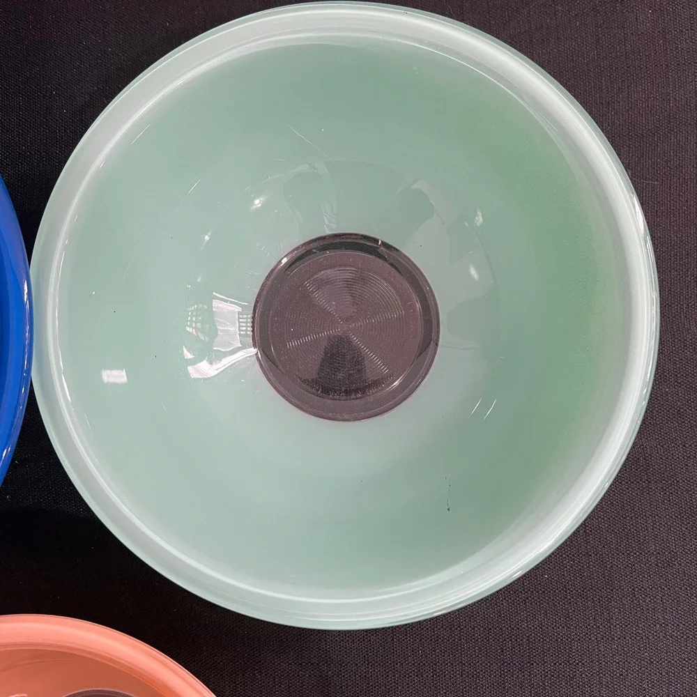 Vintage Pyrex Primary Colors Nesting Mixing Bowl Set 3 Blue Green Peach 400